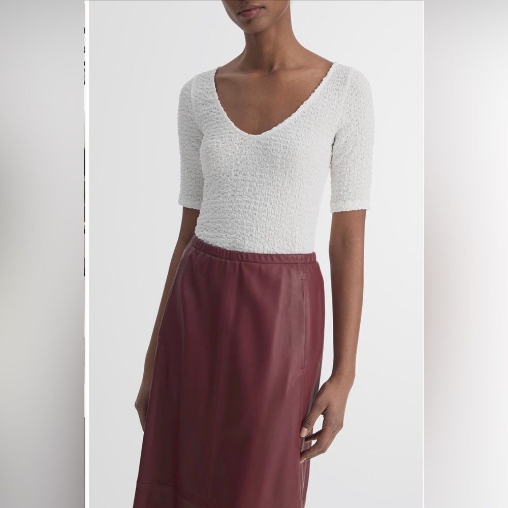 NWT Vince Textured V Neck Knit Top White Sz S